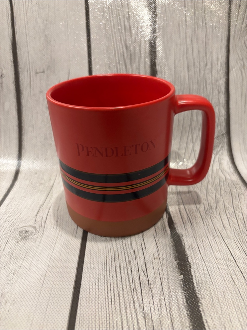 Pendleton Red and Brown Stripe Ceramic Coffee Mug